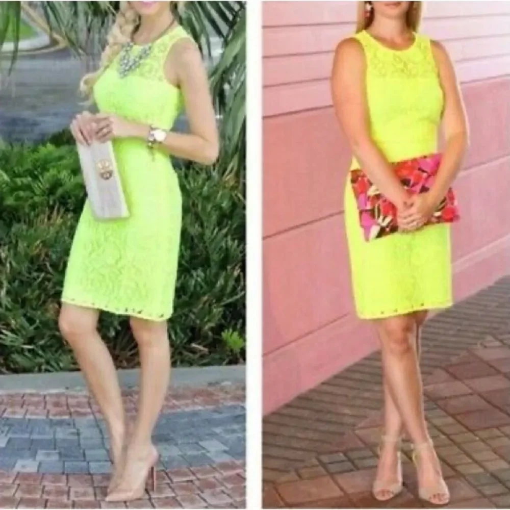 J Crew Collection Neon Green Lace Sleeveless Mini Sheath Dress - Picture 9 of 9